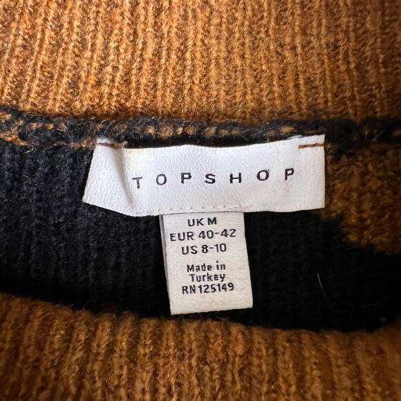 Topshop Floral Jacquard Sweater M | Brown Cinnamon Black Mockneck Soft Pullover - Picture 13 of 14